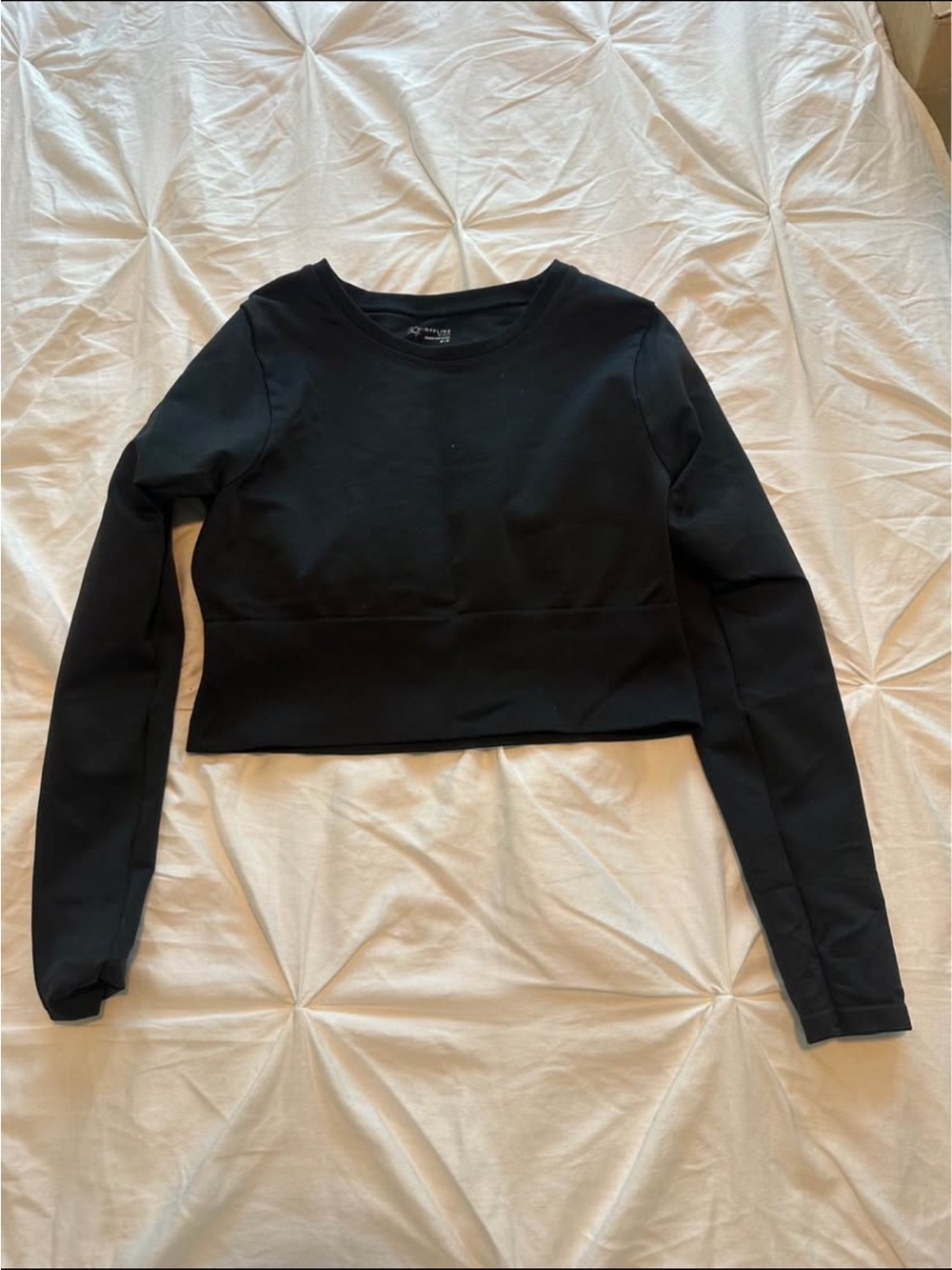 aerie Black Cropped Crewneck Long-Sleeve Top